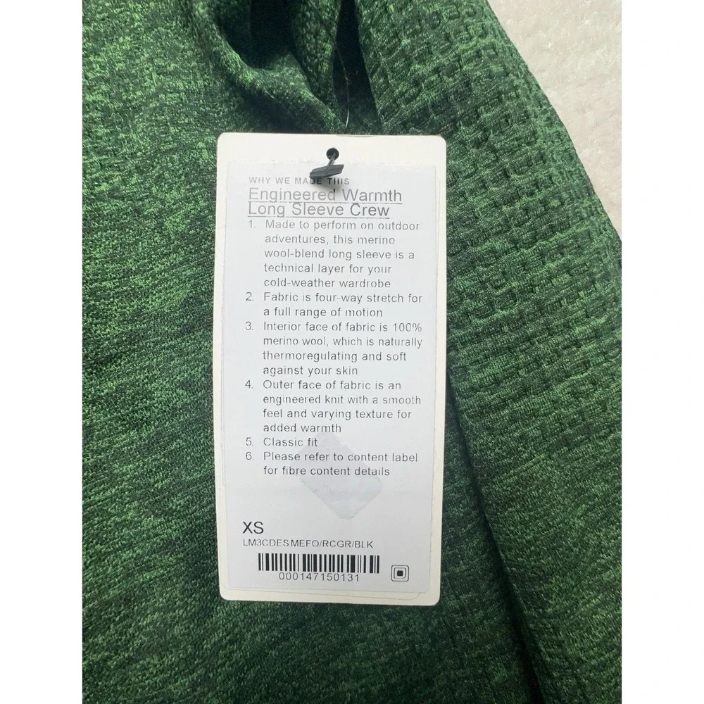 $148 NWT Lululemon Engineered Warmth Long Sleeve Crew Rainforest Green XS